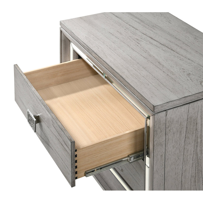 Contemporary 1Pc 5 Storage Drawer Chest Mirrored Accents Beautiful Solid Wood Wooden Bedroom Furniture