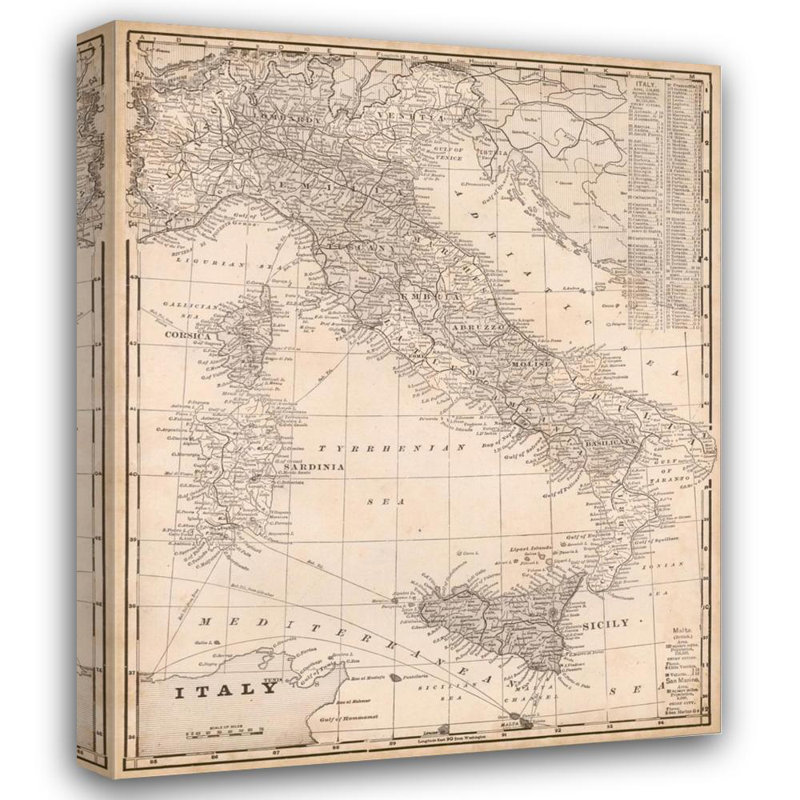 Carte antique de l'Italie, H 24 po x l 19 po