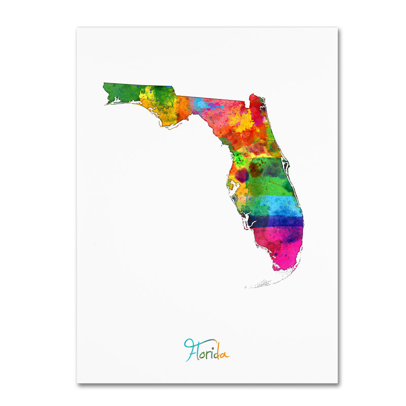 « floride map », reproduction d’impression sur toile tendue, H 24 po x l 18 po x P 2 po