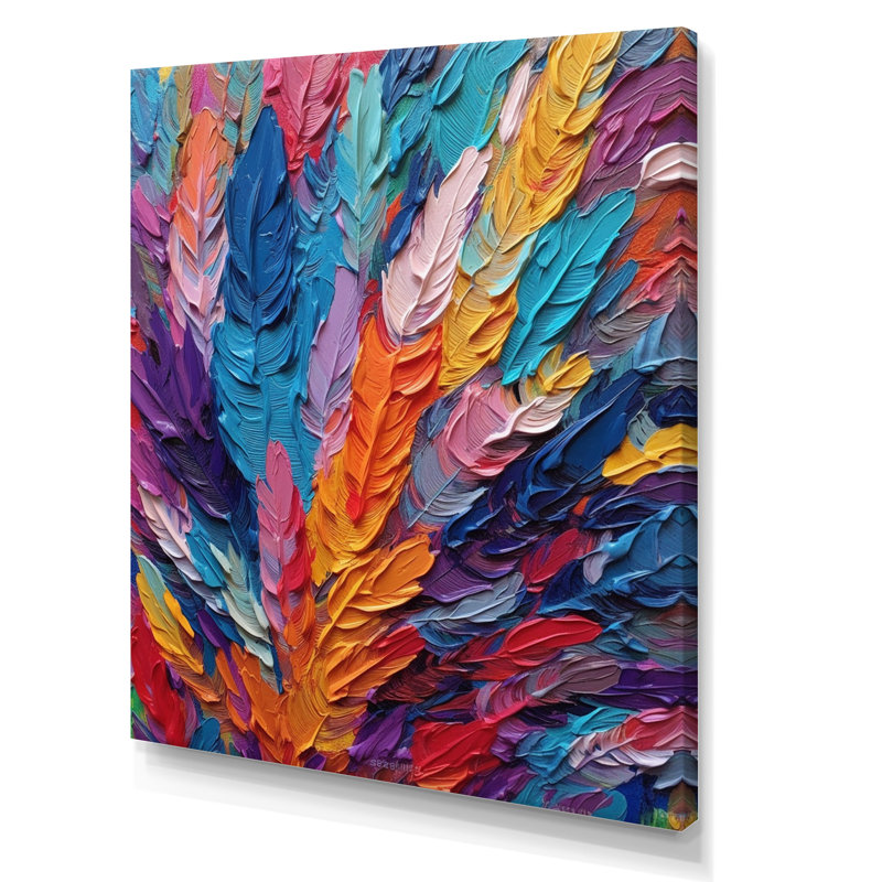 «Rough Texture Colorful Feathers», peinture encadrée sur toile I, 44" H x 34" W, Toile tendue
