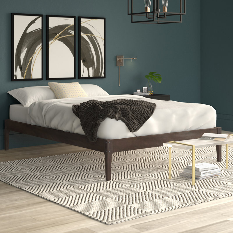 Lit plateforme en bois massif Channin, Cappuccino, Grand