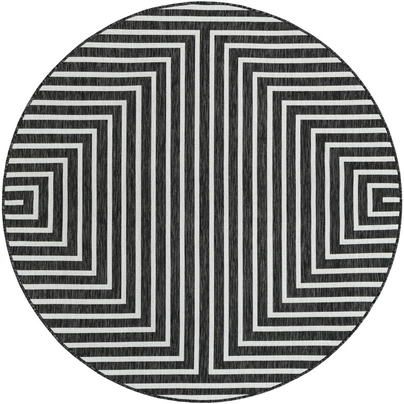 Tapis contemporain noir et blanc Odawa, Rond 6 pi 1 po