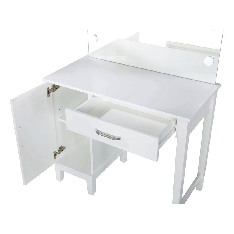 Elijah White And Dark Grey Vanity Set With Lighting And Stool