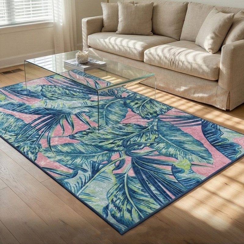 Tapis décoratif à motif de feuilles de palmier tropical Gretel