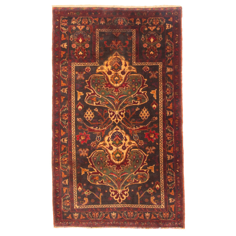 Tapis noir Teimani 2 pi 11 po x 4 pi 11 po