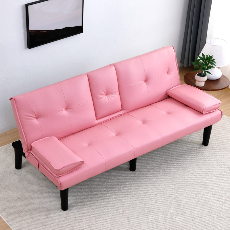 Canapé-lit pliable 66,88 "multifonctionnel en PVC avec porte-gobelet - Essentiel pour les petits espaces, Rose