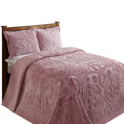 Ashton Chenille Bedspread King Size, 100% Cotton Floral Medallion Coverlet, Traditional Textured Heirloom Bedding, Soft Breathable All-Season Comfort, OEKO-TEX Certified, Machine Washable, Pink