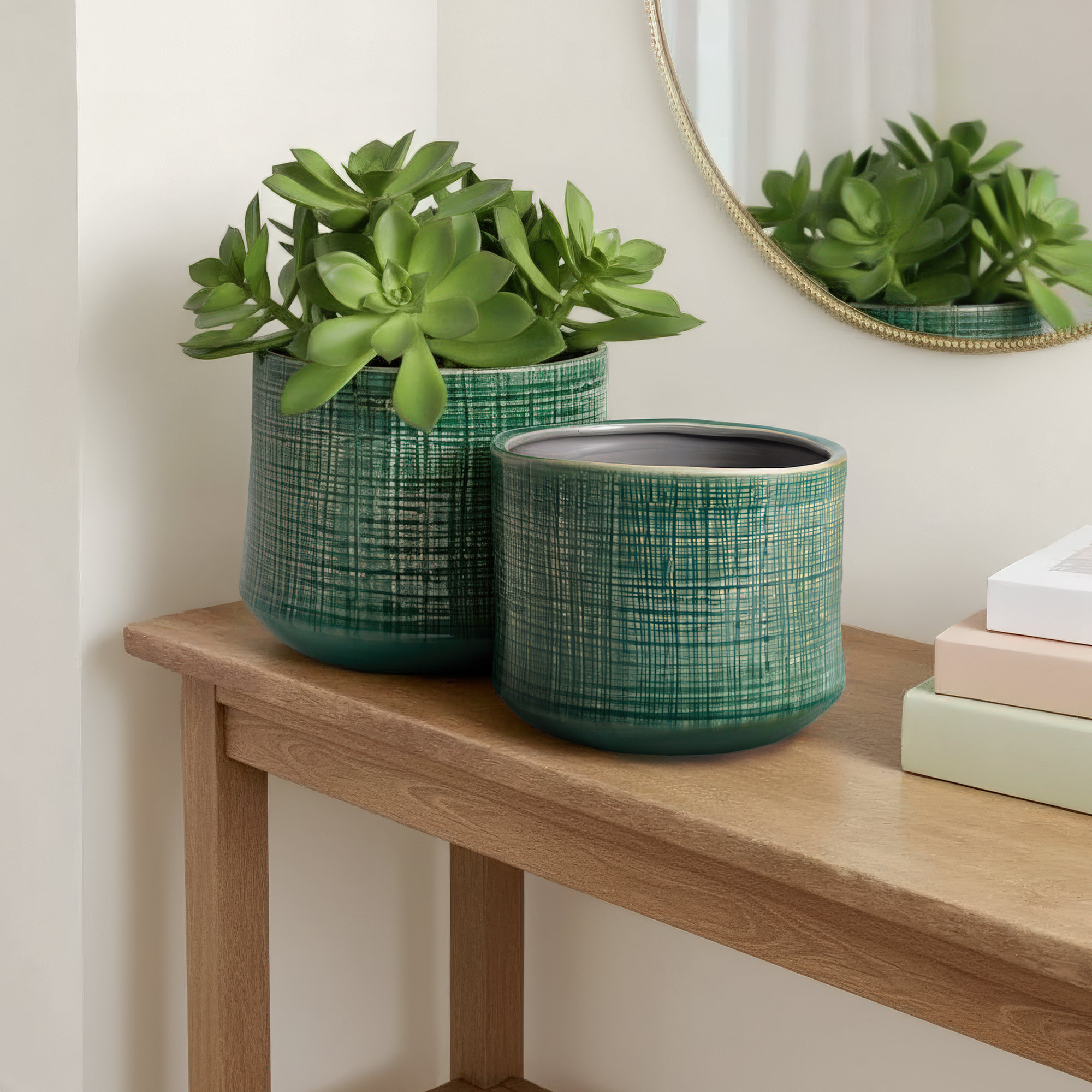 Phoenix Treille High-Gloss Ceramic Pots, Set of 2, Green