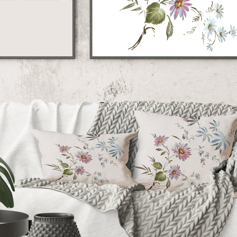 Fleurs bleues et roses I - coussin traditionnel imprimé