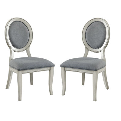 Of 2 Antique White/Gray Side Chairs For Dining, Padded Fabric Seat, Solid Wood Veneer, Enveloped Style 2Pcs Transitional Dining Chairs, White & Gray, Stylish
