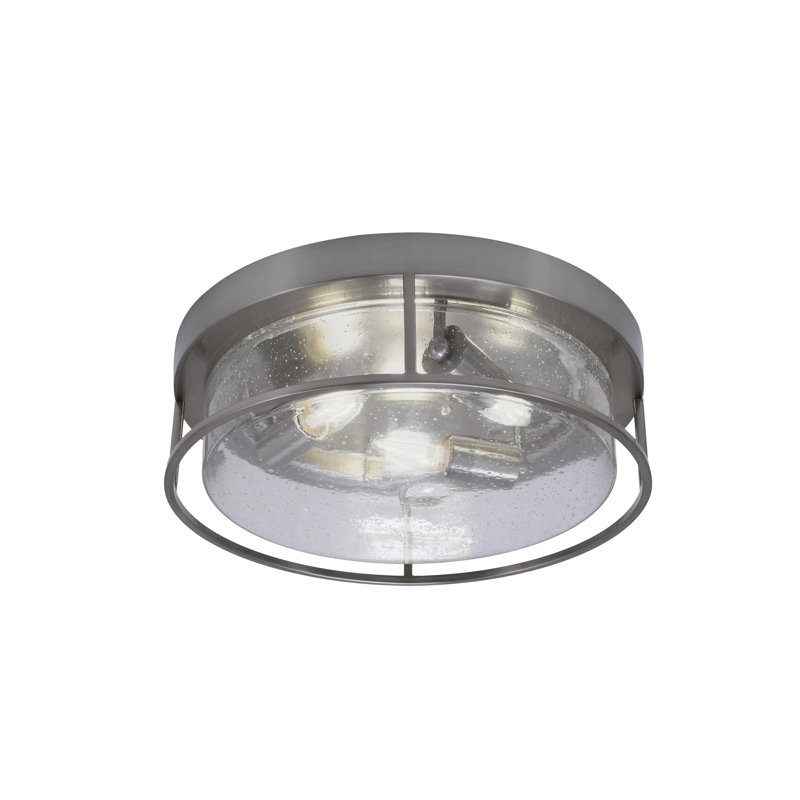 Flush Mount With Clear Bubble Glass, Brushed Nickel, 5" H x 16" W x 16" D, Clear