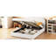 Lit double avec rangement hydraulique et plateforme en tissu molletonné blanc-289361791