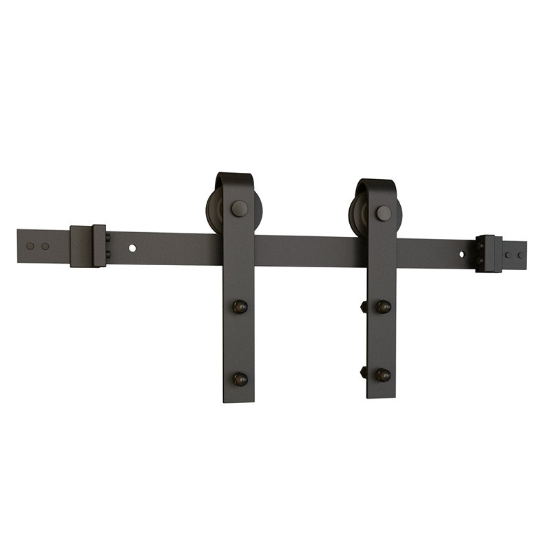Espresso Solid Steel Sliding Barn Door Hardware Kit with Routed Floor Guide