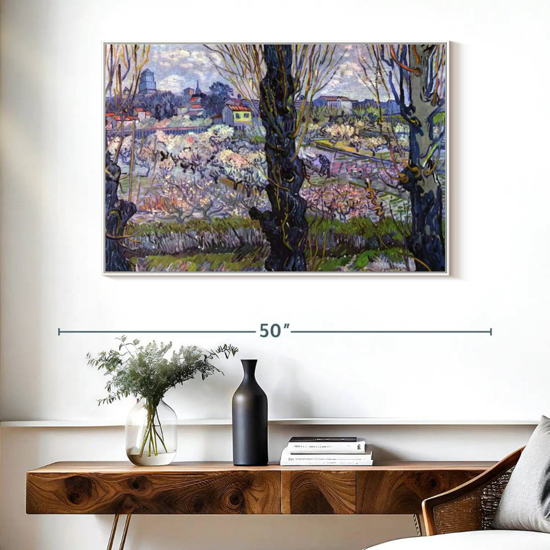 Vue des vergers en fleurs d'Arles, Cadre flottant blanc, 40 po x 27 po