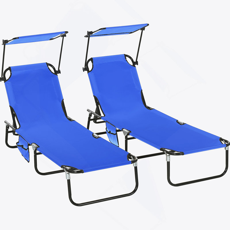 Outsunny Folding Chaise Lounge Pool Chairs With Canopy Shade, Reclining Back, Steel Frame, And Side Pocket For Outdoor Relaxation