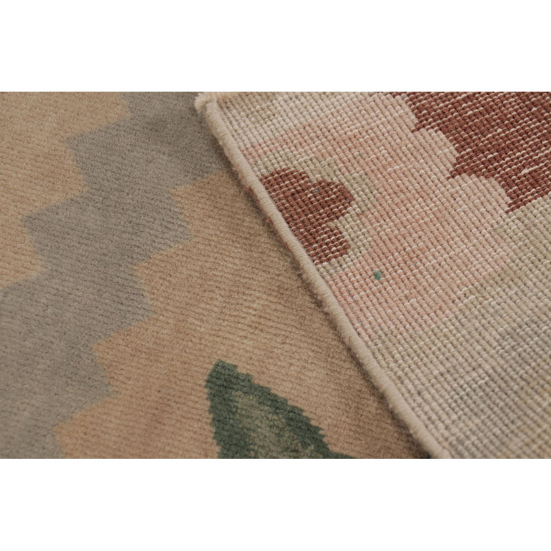 Art Deco Hand Knotted Wool Floral Area Rug in Blue, Beige, Green, Taupe, Rectangle 5' x 7'