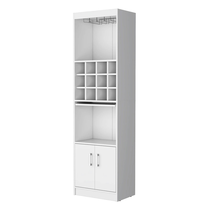 White Bar Cabinet For Wine Keeping And Display Facilities - 71.1" X 13.3" 20", 15 Shelves, 2 Doors With Construction Storage, Doors, Engineered Wood