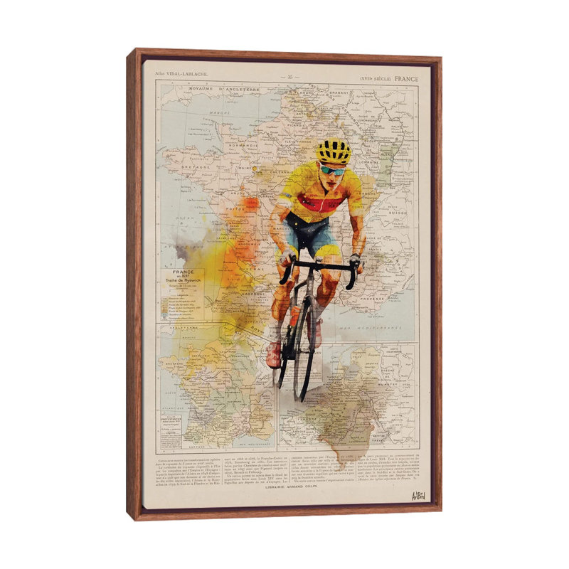 Tour de France, aquarelle, Toile flottante classique avec cadre en bois, Pas de tapis, H 48 po x l 32 po x P 1,5 po