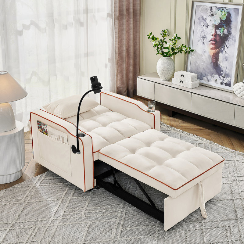 Canapé-lit convertible polyvalent avec multi-poches et ports USB pour divers espaces, Beige