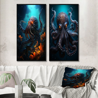 Superheros Octopus Warrior - Octopus/Squid Wall Art Prints Set Of 2