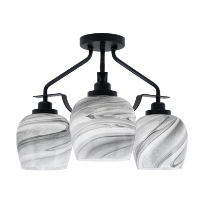 Odyssey 3 Light Semi-Flush Shown In Matte Black Finish With 6" Onyx Swirl Glass