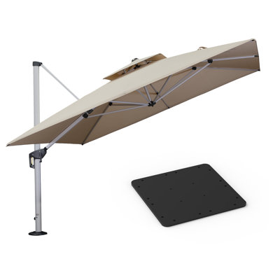 Zarnish 11' Square Cantilever Umbrella With Steel Plate Base,Beige