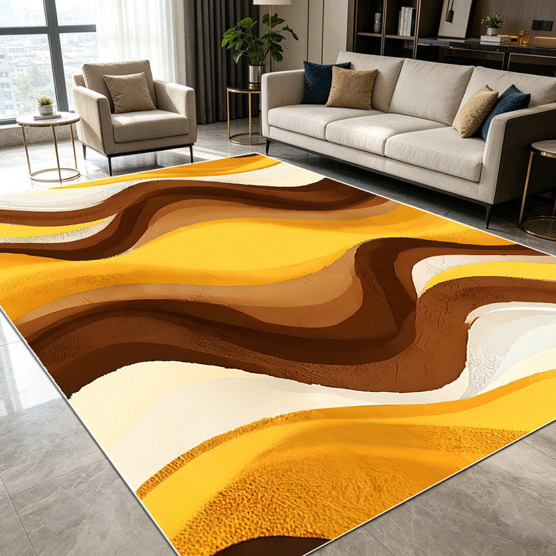 1PC Wavy Striped Abstract Warm Earth Tone area rugs for Living Room, Soft and Comfortable, Suitable for all seasons, easy-to-maintain, machine washable Indoor floor mat, Under Table Farmhouse suitable for dining room, bedroom, kitchen, entryway,