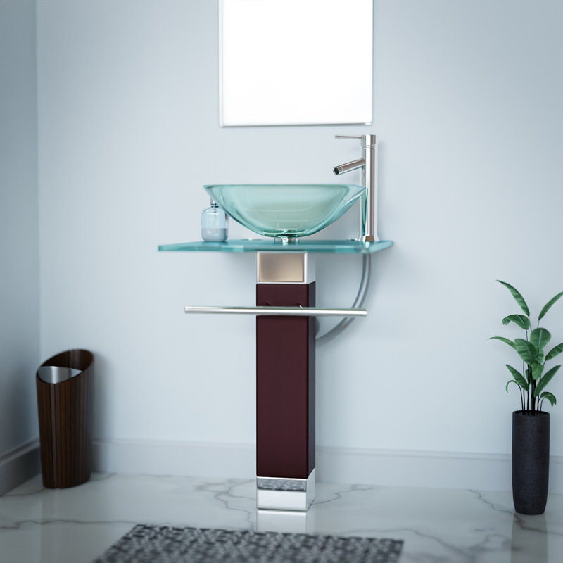 Lavabo de salle de bain carré en verre avec robinet