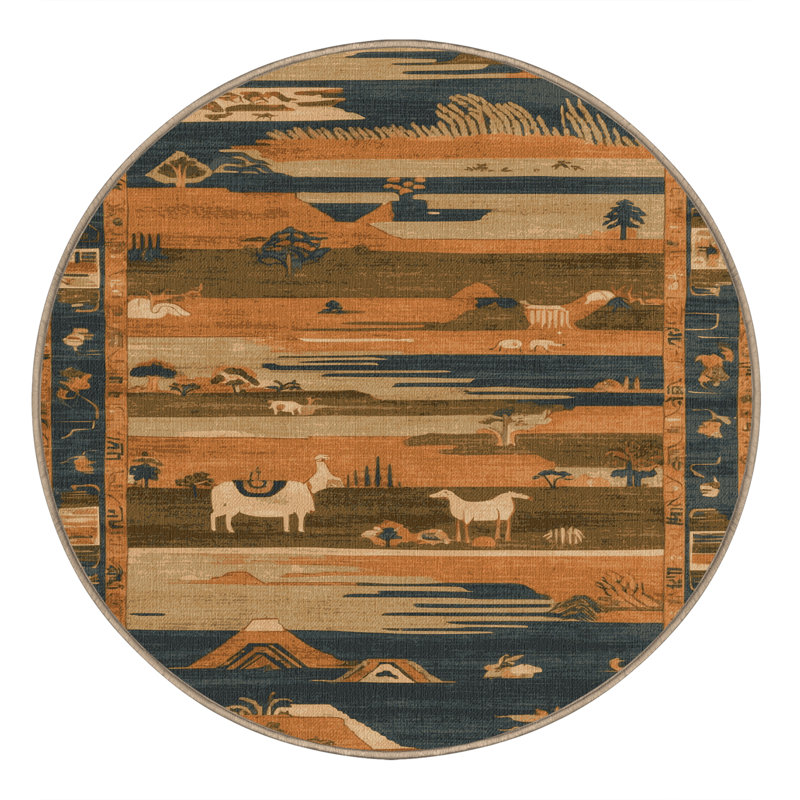Tapis art déco brun lavable à la machine, Rond 5 pi