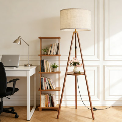 Lampe trépied intelligente avec tablette, lampe sur pied moderne Mid-Century avec télécommande et contrôle d'application, ampoule intelligente à intensité variable RVB incluse pour le salon, la chambre à coucher et le bureau