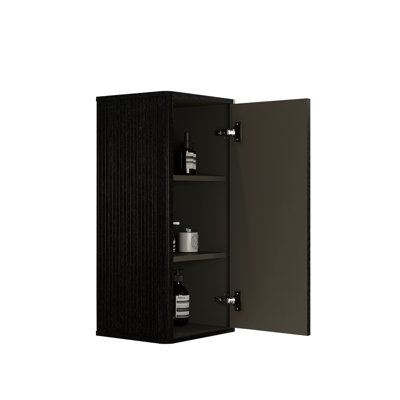 Bathroom Floating Cabinet - Black Oak, Featuring Elegant Stripes And Storage Oak Side With Striped Patterns Safe Design