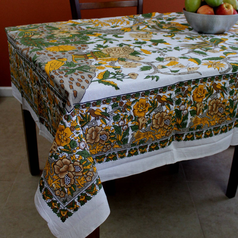 Nappe 100% coton Floral Tree of Life, Gris / jaune
