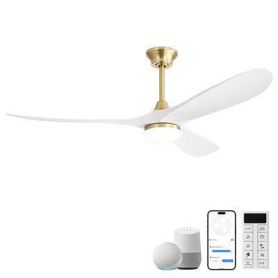 Ventilateur de plafond intelligent de 60 pouces avec lumière DEL à intensité variable avec mémoire, moteur à courant continu réversible silencieux, minuterie (1H / 4H / 8H)