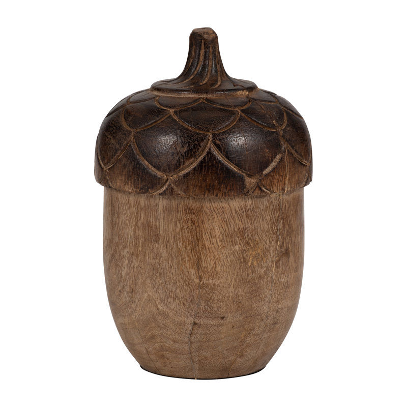 Natural Mango Wood 7" Carved Acorn - Elegant Decorative Object to Enhance Your Home Space - Unique Artisan Craftsmanship