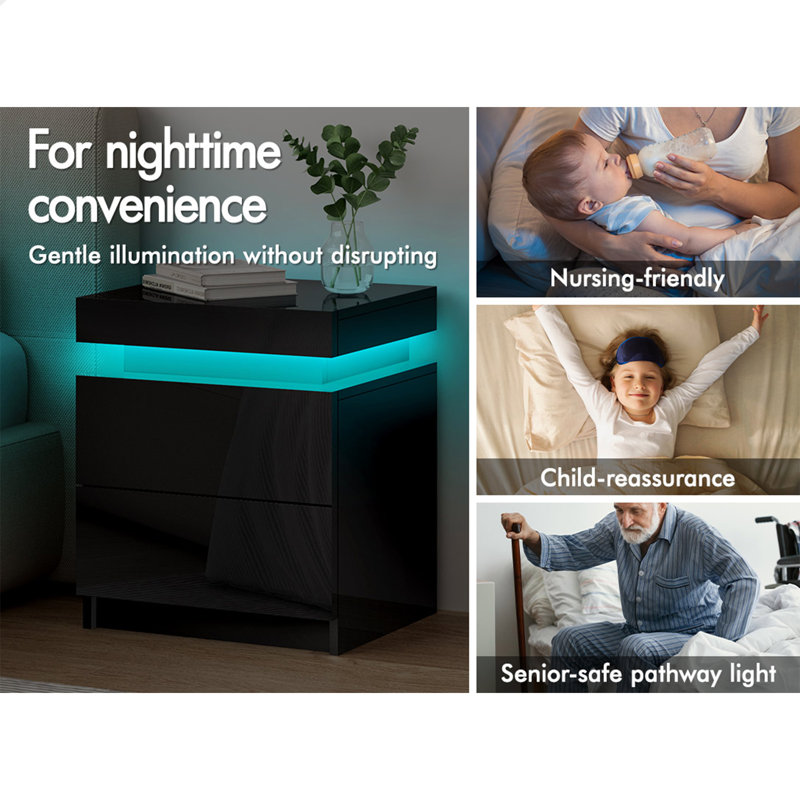 45 cm W Bedside Table, Black
