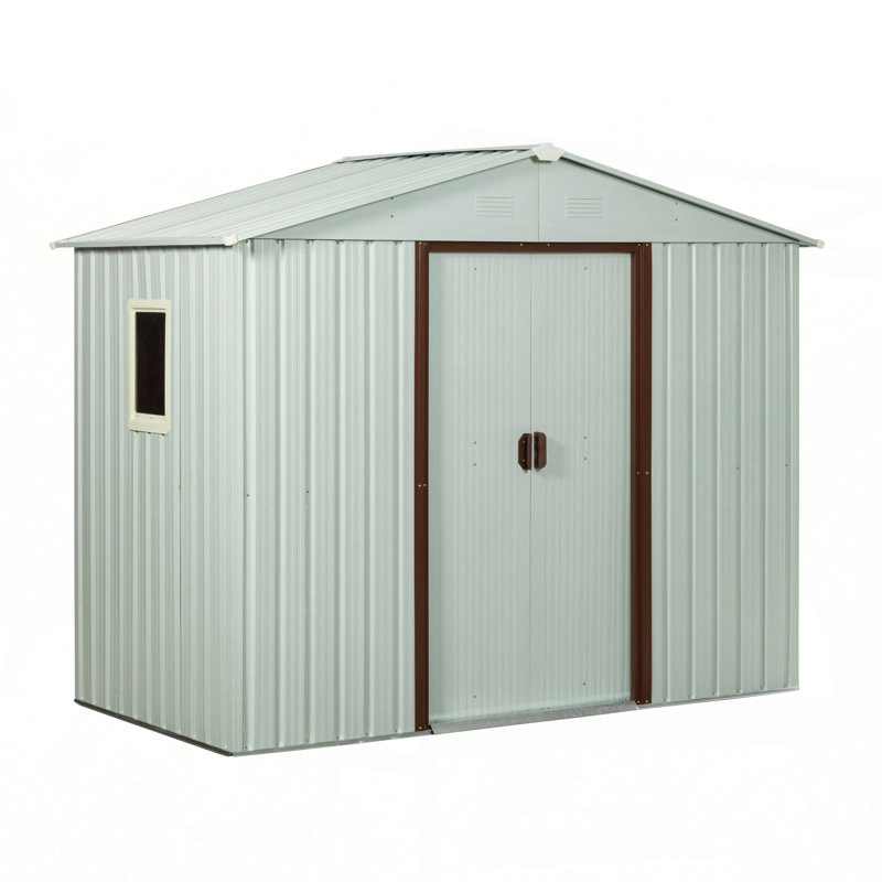 8ft x 4ft Outdoor Metal Storage Shed With window and metal foundation White, White, 74.8" H x 46.85" W x 88.98" D