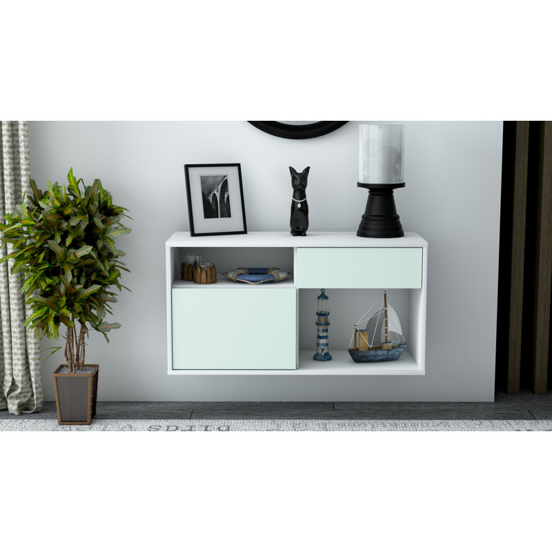 Matthieu Unfinished Floating TV Stand, Light Blue