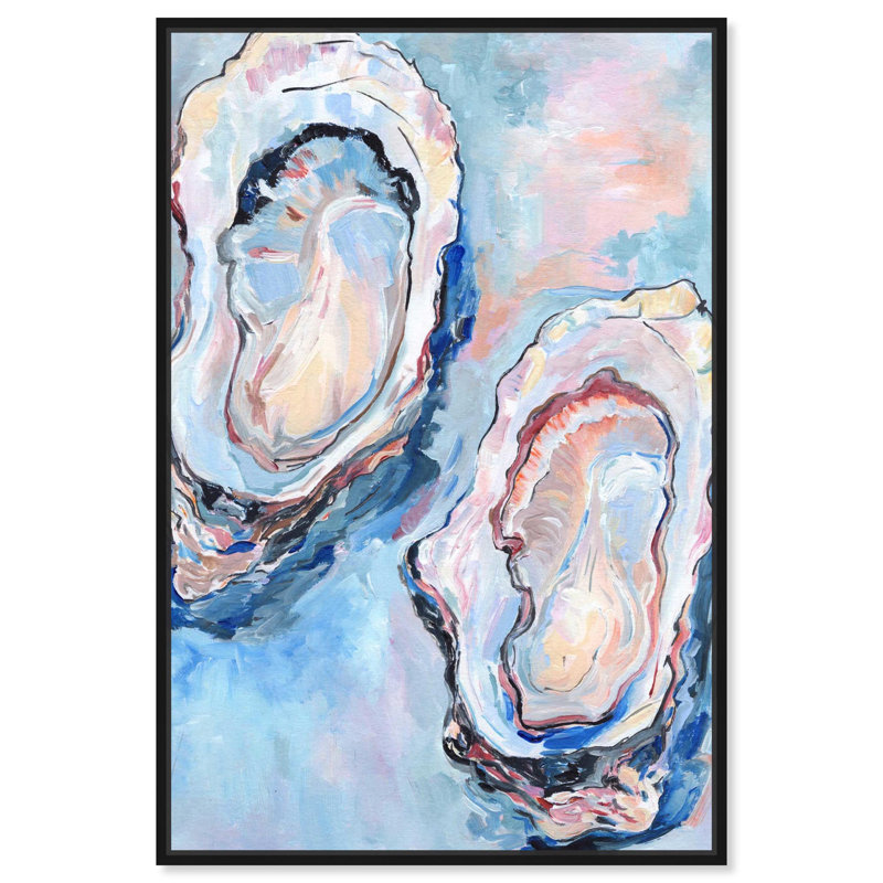 «Finding Seashells», toile abstraite colorée par , Cadre flottant noir, H 16 po x l 11 po