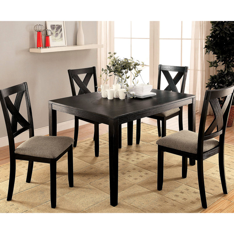 Table de salle à manger moderne 48 po avec sièges à coussin brun et sièges rectangulaires à finition noire