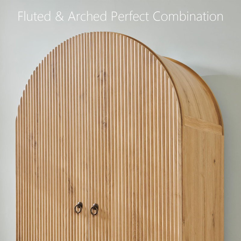  71" Tall Modern Arched Bathroom Storage Cabinet, Fluted Cabinet Storage with 4 Shlves and 2 Drawers, Natural