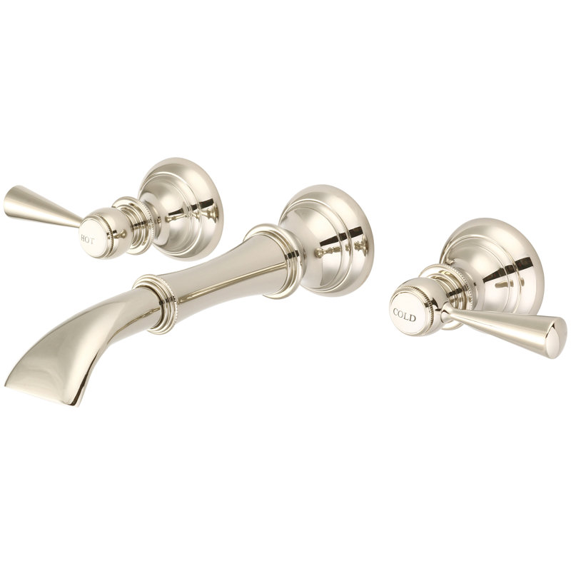 2-handle Bathroom Faucet, Polished Nickel, Porcelain Lever without Labels