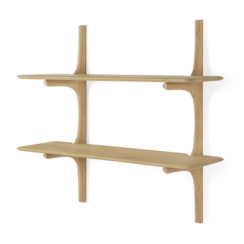 PI Wall Shelf - Varnished Brown - 2 Shelves, Oak Wood