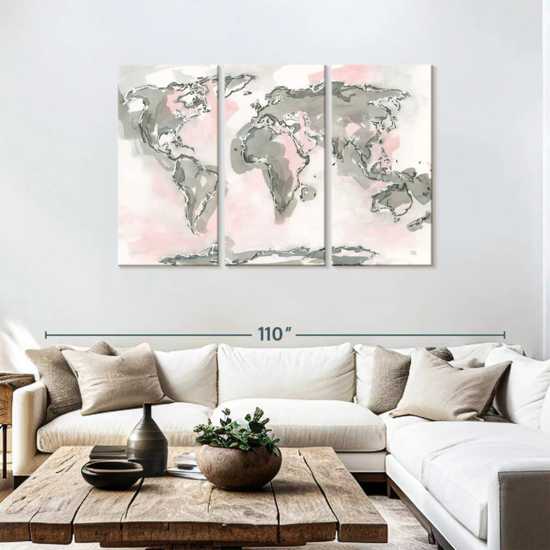 Carte du monde Aliaz rosé, H 48 po x l 74 po