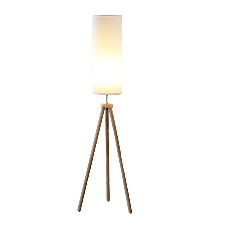 Lampe trépied 58 "à aspect bois naturel avec abat-jour blanc