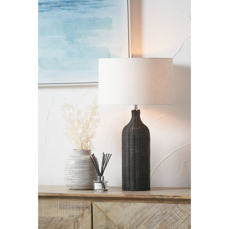 Anika Rattan Table Lamp, Black/White
