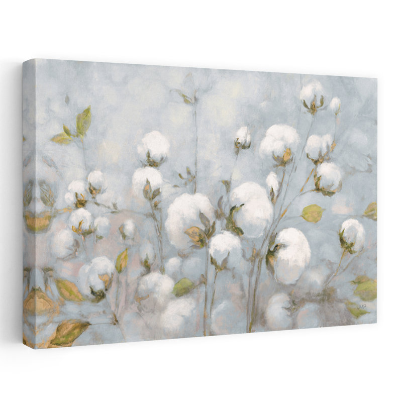 Champ de coton bleu gris - fleurs de coton bleues, H 16 po x l 24 po