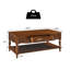 Table basse élégante à grain de bois avec tiroir, tablette inférieure et pieds uniques