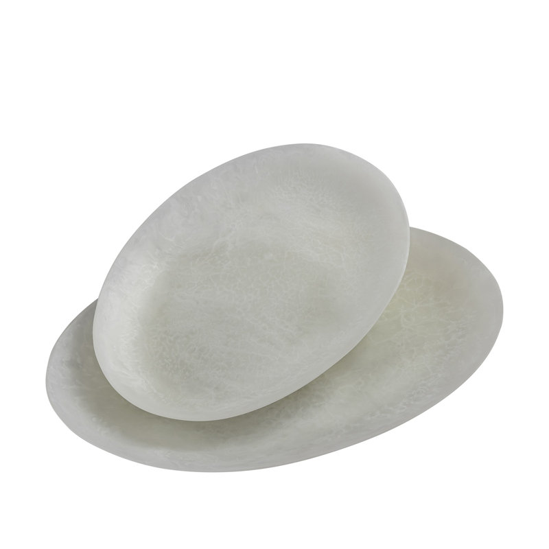 Ensemble de 2 plateaux ovales en résine, Blanc