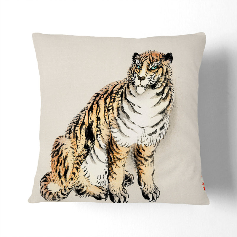 Tiger by Kono Bairei Cushion with Filling, Black, 40cm H x 40cm W x 15cm D