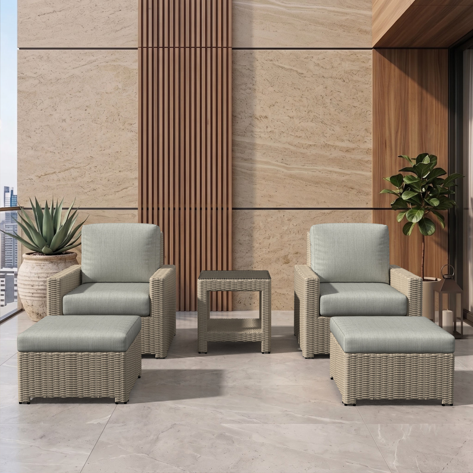 Henri 2-Person Sunbrella® Patio Seating Group, Sunbrella® Mira Celeste